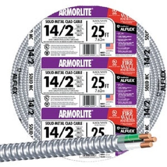 (5)-Southwire 25 Ft. 14/2 MC Armored Cable Electrical Wire 68579221 - Image 1 of 1