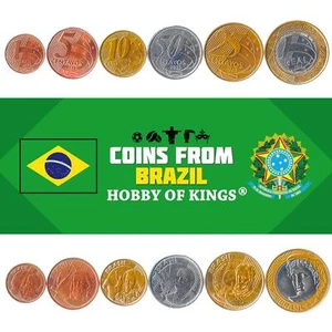 Set 6 Coins Brazil 1 5 10 25 50 Centavos 1 Real Brazilian Currency 1998 - 2021 - Picture 1 of 2