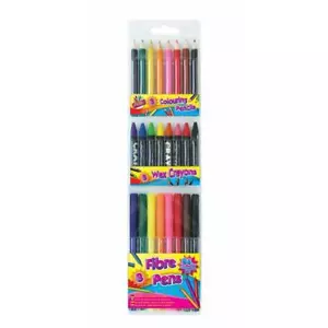 24 Piece Colouring Set - Pens Felt Tip Pencils Crayons Kids School Crafts Colour - Picture 1 of 1