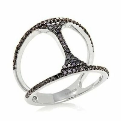 New Rarities 0.40 tcw Black Diamond Sterling Negative Space Bridge Ring 8 - Image 1 of 4