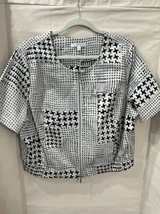 Cabi Jacket Cropped Blazer Short Sleeve Cream Black Stretch Elastic Waist XL - Picture 1 of 6