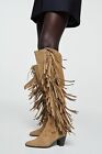 zara fringe leather over the knee boots women 8 Excellent Condition