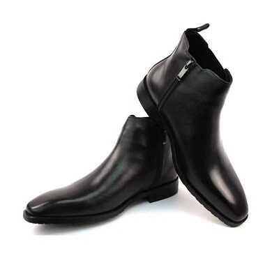 Botas Chelsea Exclusivas Para Hombre Cuero Genuino Sólido Negro Puntera Almendra Cremallera AZAR Foto 1 de 4