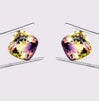 1 Pair 14 x 14 MM Natural Bi-Color Bolivia Ametrine Untreated Gemstone Certified - Image 1 of 4