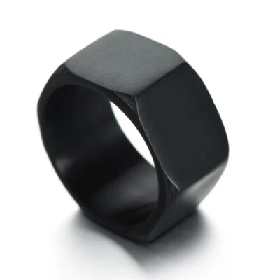 Black Titanium Men's Big Nut Shape Wedding Rings Brushed Heavy Biker Band Ring - Image 1 of 4