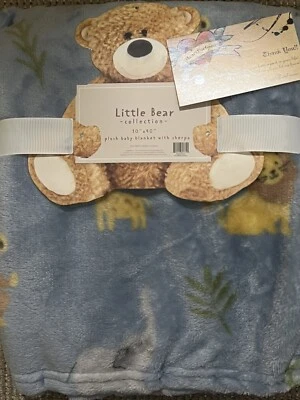 LITTLE (NO) BEAR JUNGLE ANIMALS BABY BLANKET LEAVES LION  ELEPHANT MONKEY GIRAFF - Image 1 of 4