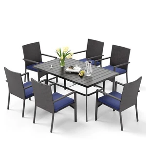 7 Pieces Outdoor Patio Dining Set Rattan Chair with Cushion for Porch Heavy Duty - Picture 1 of 13
