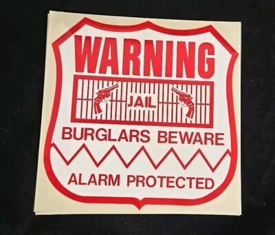 2 Vintage Home Security Window Stickers Decals Burglars Beware Alarm Protected  - Image 1 of 3
