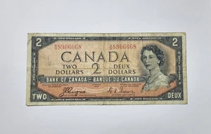 Canada DEVIL'S FACE 1954 Series $1 Banknote A/B8906668 circulated [F-12] - Picture 1 of 3