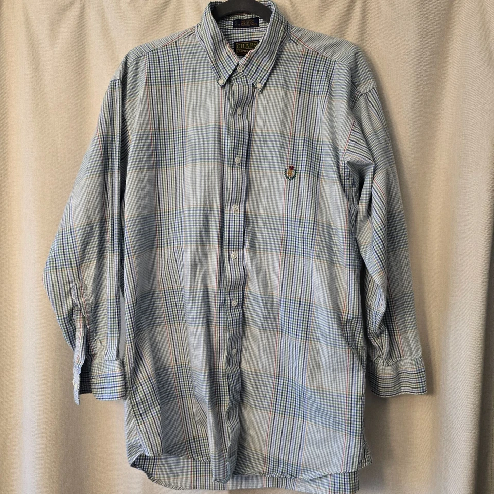 vintage Chaps Ralph Lauren Blue Plaid Button Up Long Sleeve - Image 1 of 4