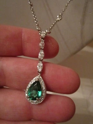 STERLING SILVER PENDANT AND NECKLACE 16" WITH SAPPHIRES AND GREEN TOURMALINE - Image 1 of 4