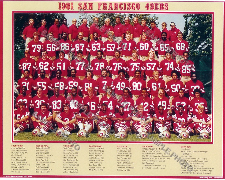 1981 SAN FRANCISCO 49ERS SUPER BOWL CHAMPIONS TEAM  8X10 PHOTO #2 - Image 1 of 1