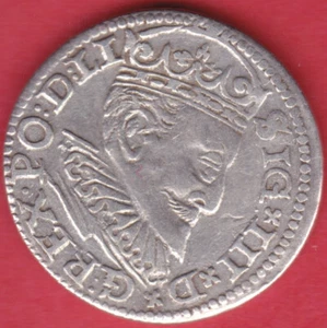 R* POLAND LITHUANIA 3 GROSCHEN 1595 RIGA SIGISMUND III aUNC DETAILS #4258 - Picture 1 of 2