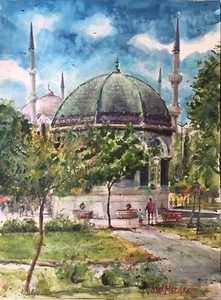 Pintura Original en Acuarela "Estambul" 16" x 12" NO ES UNA IMPRESIÓN - Imagen 1 de 6