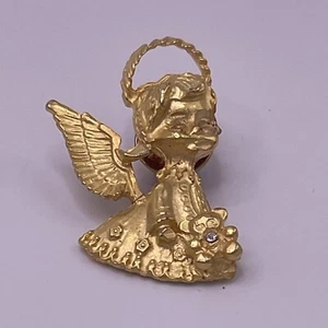 Vintage Gerry's goldfarbene Weihnachtsengel Heiligenschein Teddybär Anstecknadel Brosche - Bild 1 von 3