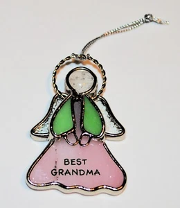 "BEST GRANDMA" STAINED GLASS and METAL ANGEL ORNAMENT or SUNCATCHER - Picture 1 of 2