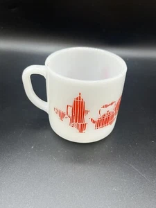 Vintage Federal Glass White Milk Glass Mug Red Kitchen Tea Kettle Coffee Plate - Picture 1 of 12
