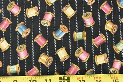 By 1/2 Yd, Vintage, Colorful Wooden Spools on Black, Concord, Kesslers, P7956 - Image 1 of 4
