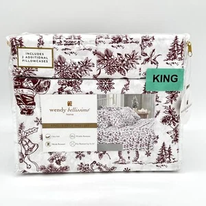 Wendy Bellissimo 6pc KING Santa Snowman Bells Red Winter Christmas Sheet Set NEW - Picture 1 of 4