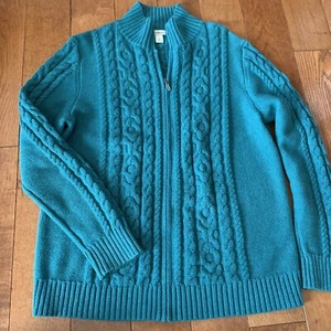 L.L. Bean Women’s Full Zip Cardigan Sweater Green/ Teal Large-100%Cotton - Picture 1 of 6