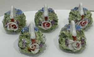 Vtg. Elfinware Mossware Swan Baskets Miniature Set of 5 Germany Porcelain AS IS - Picture 1 of 24