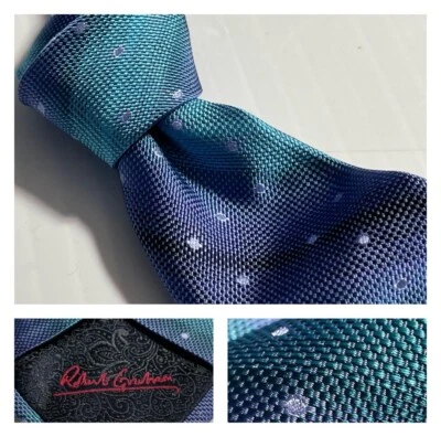 ROBERT GRAHAM радужный Aqua индиго синий Galaxy сплетенный Dot шелковый галстук США - Изображение 1 из 4