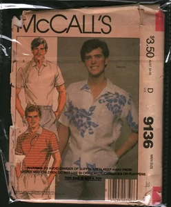 9136 Vintage McCalls SEWING Pattern Mens 1980s Pullover Casual Shirts Polo OOP - Picture 1 of 2