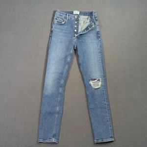 Pantalones de mezclilla Agolde para mujer 24 azul Nico tiro alto botón mosca costa - Imagen 1 de 12