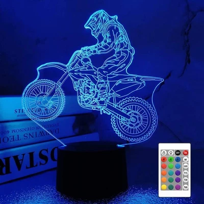 Regalos para moto de cross, luz nocturna 3D de motocross para niños para cumpleaños navideños... Foto 1 de 4