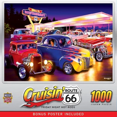MasterPieces - Cruisin' Route 66 - Friday Night Hot Rods 1000 Piece Puzzle - Image 1 of 4