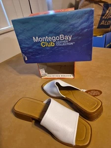 montego bay club leather sandals Size 7.5 White 3466 - Picture 1 of 23