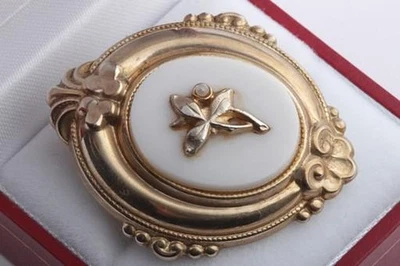 Bildermeier Brosche Nadel Silber vergoldet antik Antikschmuck   - Bild 1 von 4