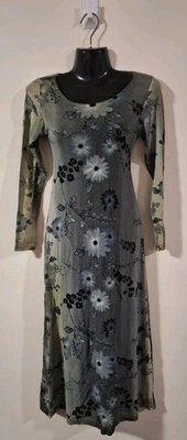 Vintage 90s Long Sleeve Bodycon Floral Dress- Size M- Made In USA (#84) - image 1 of 3