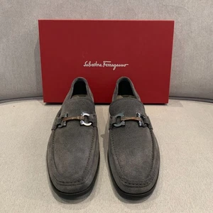 Salvatore Ferragamo Mens Shoes Suede Gray Loafers Buckle BNWB 10 EE Raion Logo - Bild 1 von 13