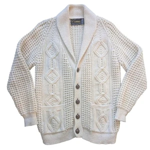 Suéter Cárdigan Tejido con Cable de Pescador Lana Donegal Crema Años 60 Cornel Vintage - Imagen 1 de 7