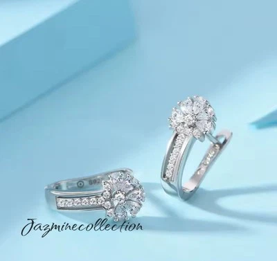 Sterling Silver Zicron Crystal Flower Earrings Stamped  - Image 1 of 4