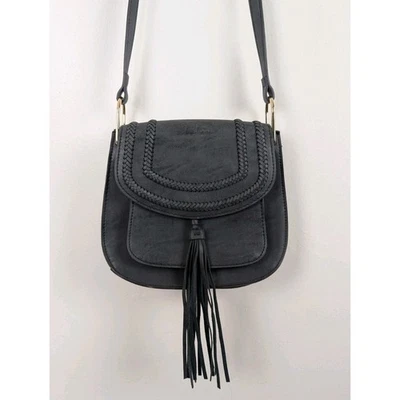 Franco Sarto Grey Saddle Bag Crossbody Purse Gray Leather Tassels 10x9" - Image 1 of 4