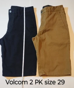VOLCOM 2 Pack Corpo Class VMONTY GUC Solid Shorts YOUTH Size 29 Brown Black  - Picture 1 of 9