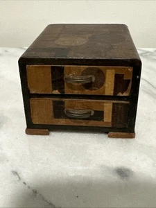 Cassettiera vintage giapponese per carte da gioco art deco intarsio rara - Foto 1 di 15