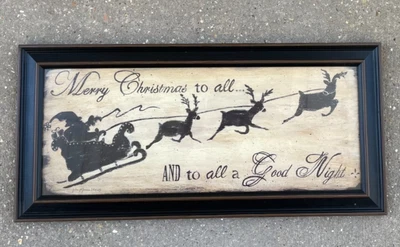 Primitive "Merry Christmas to All " Framed Glass Sign 23 x 10 Jo Moulton Decor - Image 1 of 4