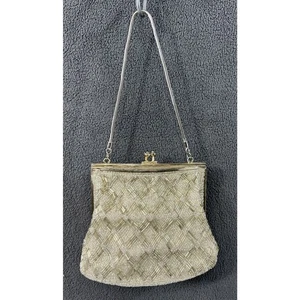 Vintage 50er Clutch Handtasche Tasche Silber Rahmen Glasperlen Cocktail Abend Hochzeit - Bild 1 von 18