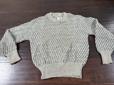 Suéter feminino American Eagle vintage anos 80 M cinza azul olho de pássaro lã gola redonda - Imagem 1 de 4