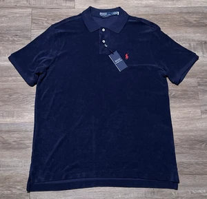 NEW Polo Ralph Lauren Men's Large Classic Fit Navy Blue Terry Cloth Polo Shirt L - Picture 1 of 7