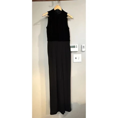 Lauren Ralph Lauren Black Velvet Mock Neck Wide Leg Jumpsuit Women's Size 4 - Image 1 of 4
