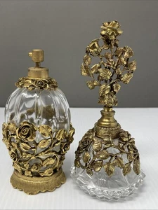 2X Botella de Perfume Matson Filigrana Chapada en Oro Rosa Ormolu Firmada De Colección - Imagen 1 de 8