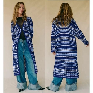 Free People Colette Sweater Cardigan Oversized Longline Fit Blue Women's Size XL - Picture 1 of 8