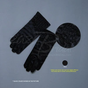 All Over Beads stretch Satin Gloves with Beads Floral Motif - Picture 1 of 1
