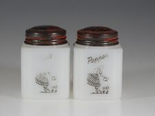 Vintage Tipp City Glass 4-Sided Lady Watering Flowers Salt & Pepper Set c.1939
