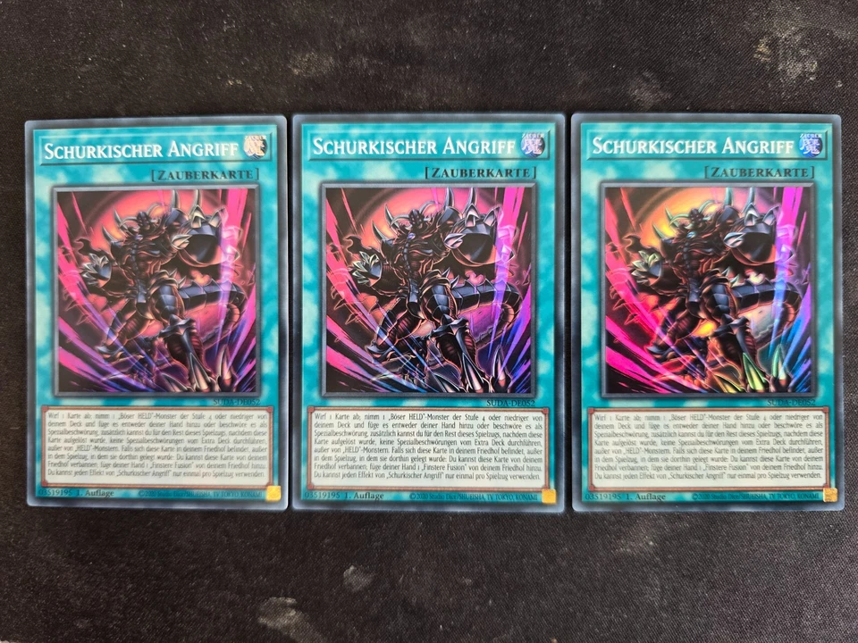 3x Yu-Gi-Oh! SUDA-DE052 Schurkischer Angriff Super Rare NM 1st - Bild 1 von 1