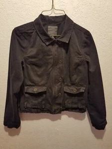OLD NAVY women's black canvas button up jacket medium - Picture 1 of 8